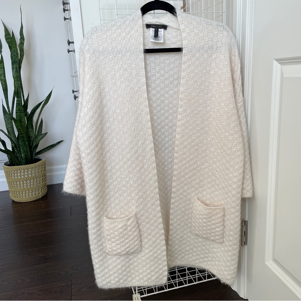 BCBGMaxAzria Off White Checkered Open Cardigan